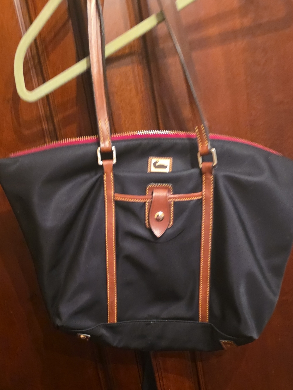 Dooney & Bourke BlackTote with Brown Leather Trim - Women's Shoulder Bag/